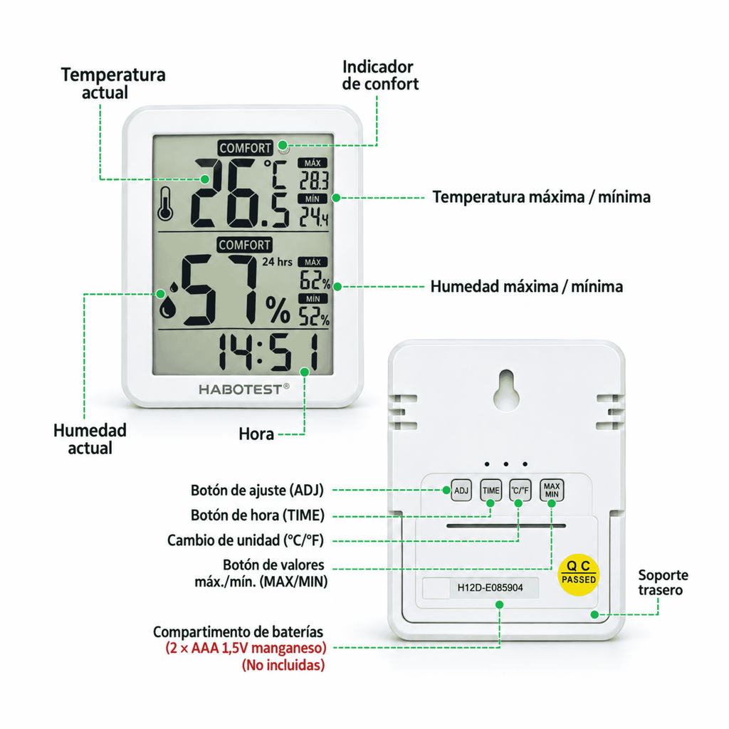 Habotest HT682 - Medidor de Temperatura y Humedad