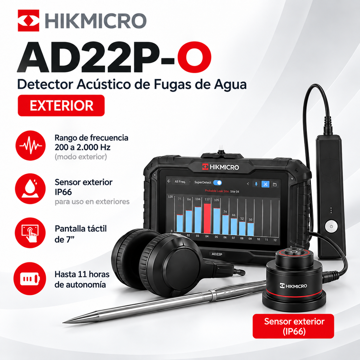 Detector Acústico de Fugas de Agua HIKMICRO AD22P-O para Exteriores