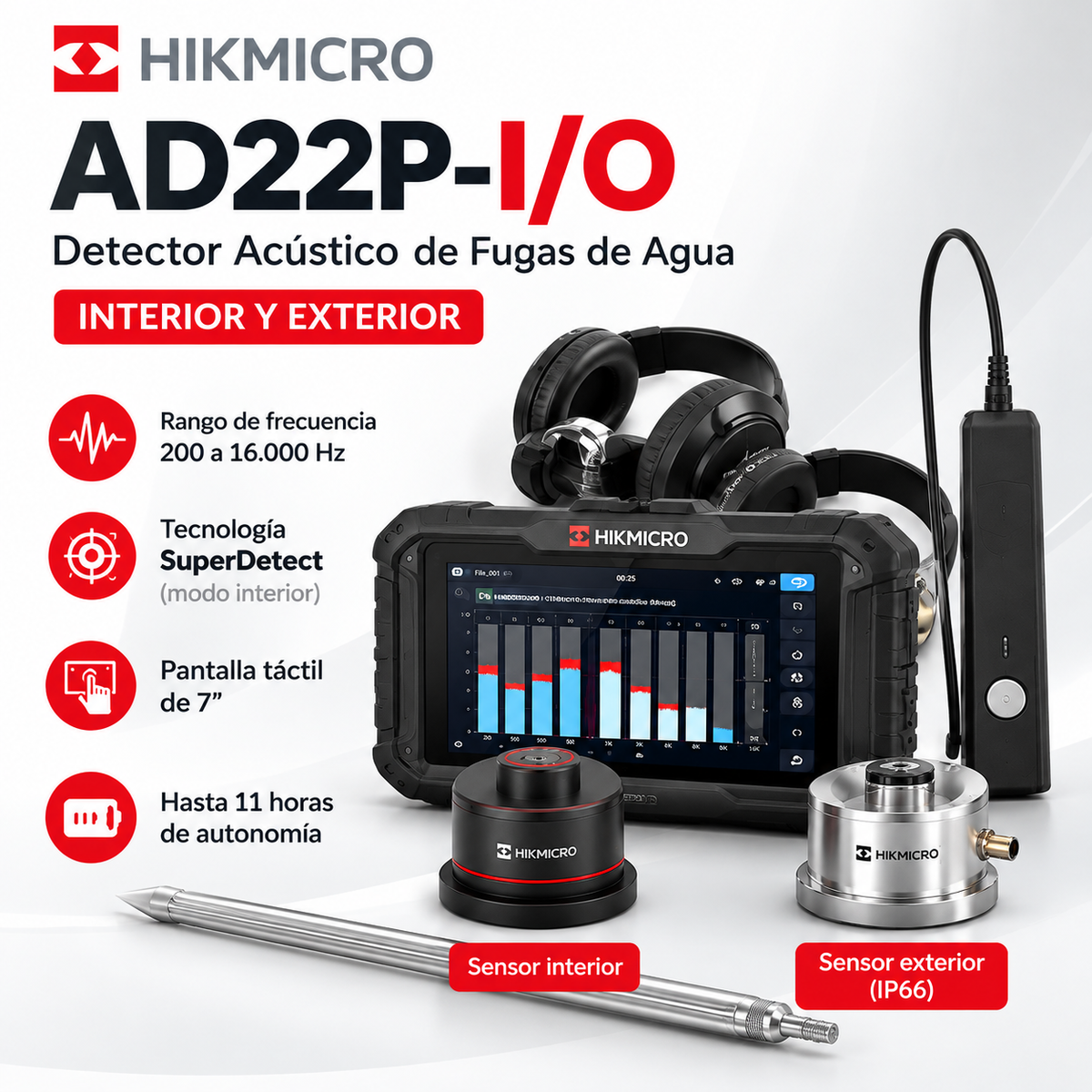 Detector Acústico de Fugas de Agua HIKMICRO AD22P-I/O Interior y Exterior